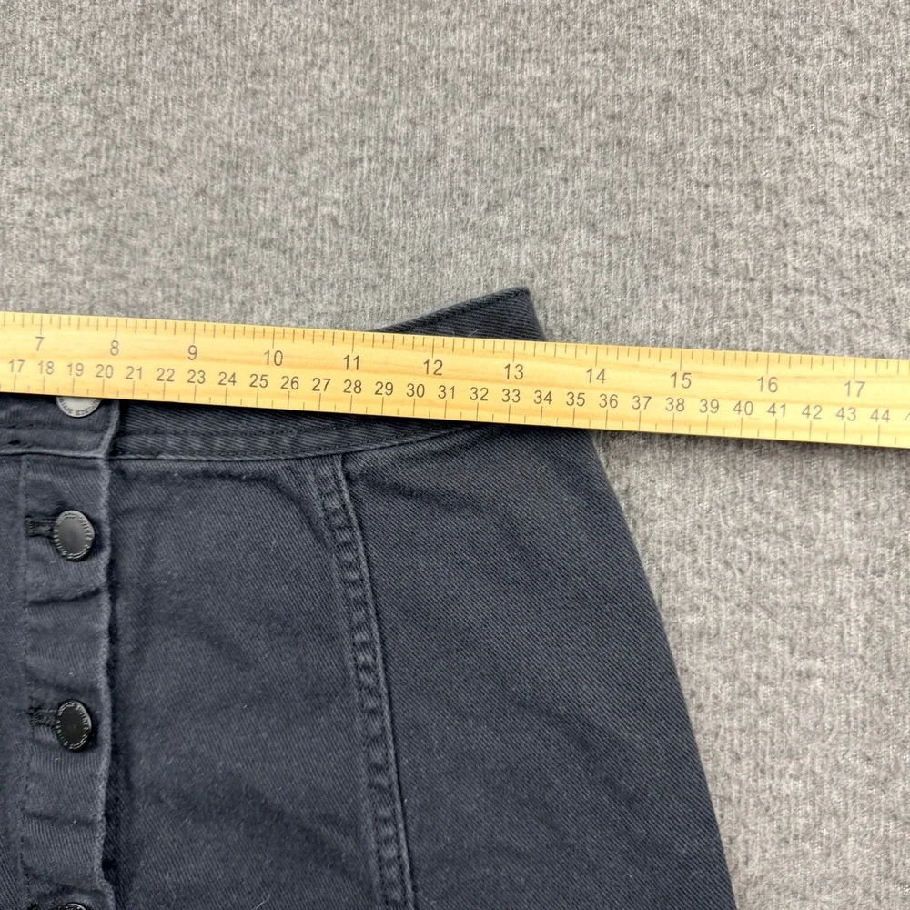 H&M Divided Black Denim Women's 4 Button‎ Front Mini Skirt Raw Hem